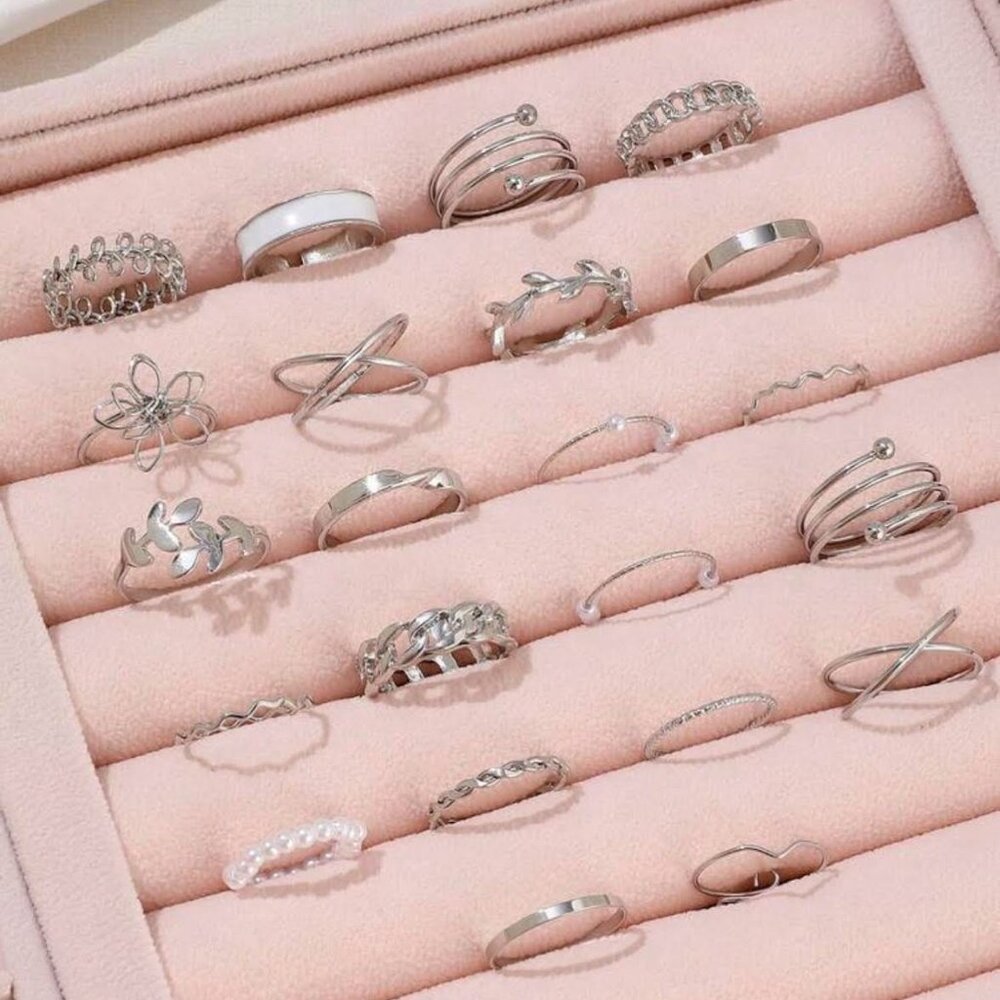 ✨ 22-Piece Silver Ring Set | Trendy Boho Coastal Jewelry ✨ - Picture 2 of 4